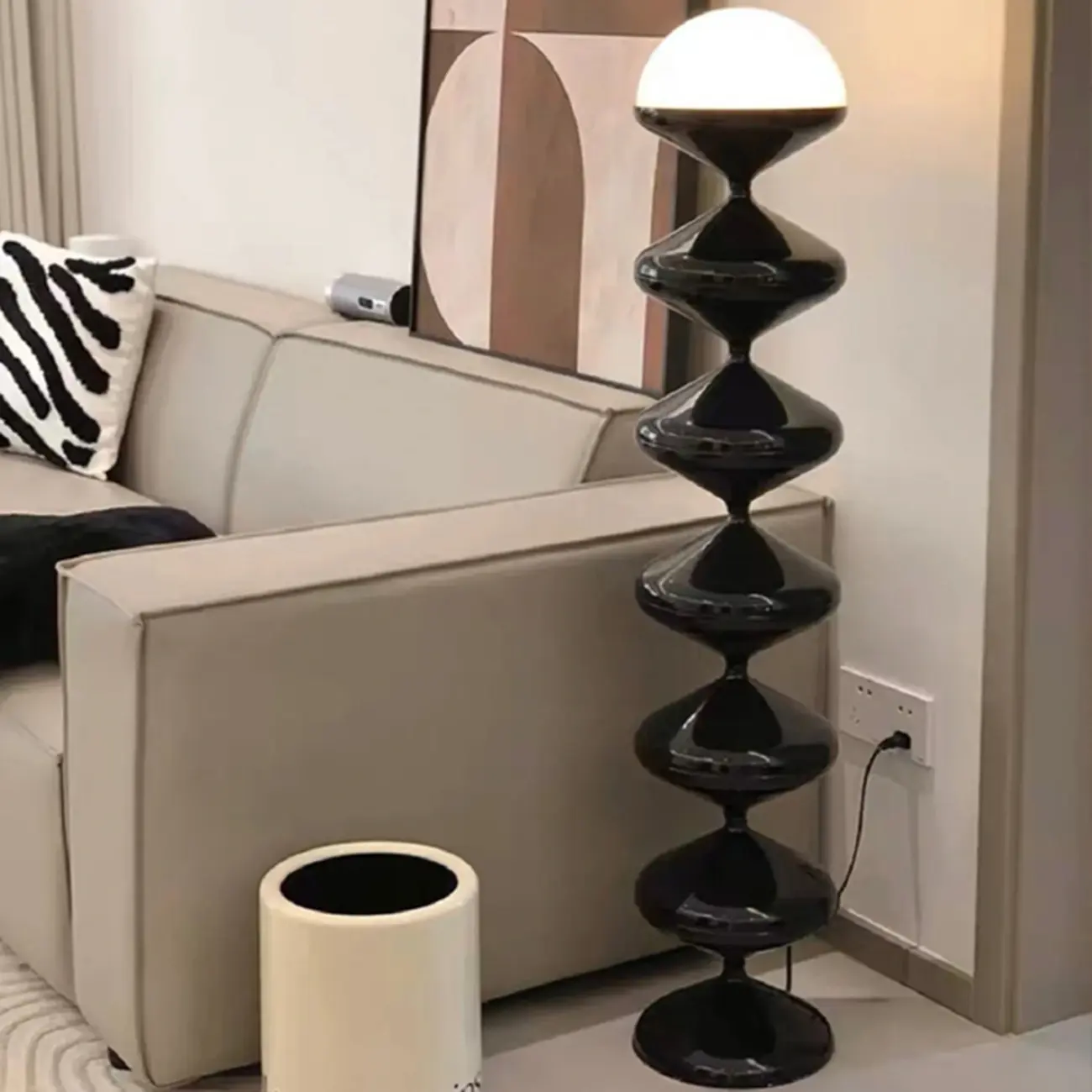 Unique Black Floor Lamp with White Acrylic Dome Shade Image - 6 | homeyfad