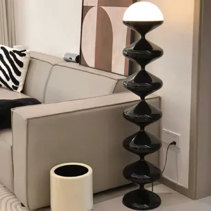 Unique Black Floor Lamp with White Acrylic Dome Shade Image - 6