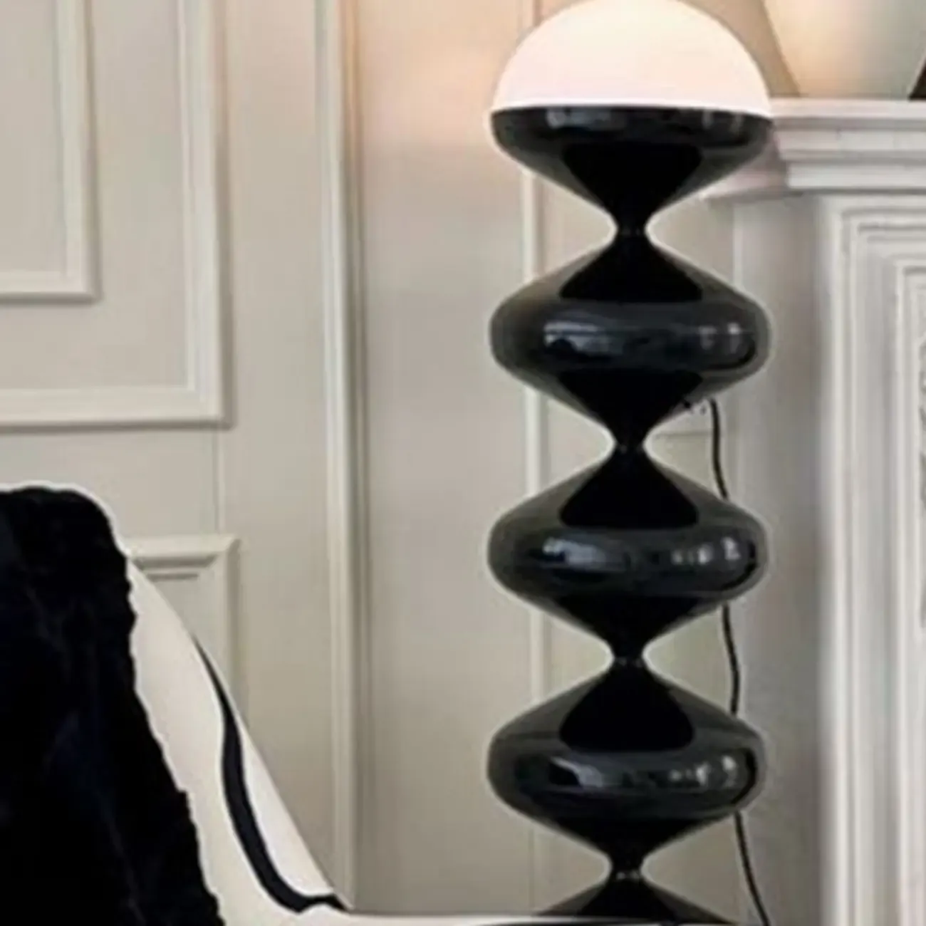 Unique Black Floor Lamp with White Acrylic Dome Shade Image - 10