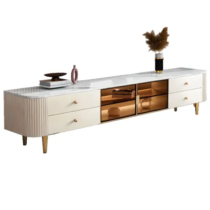 Modern Stone TV Stand with Lighting for Living Room Image - 5