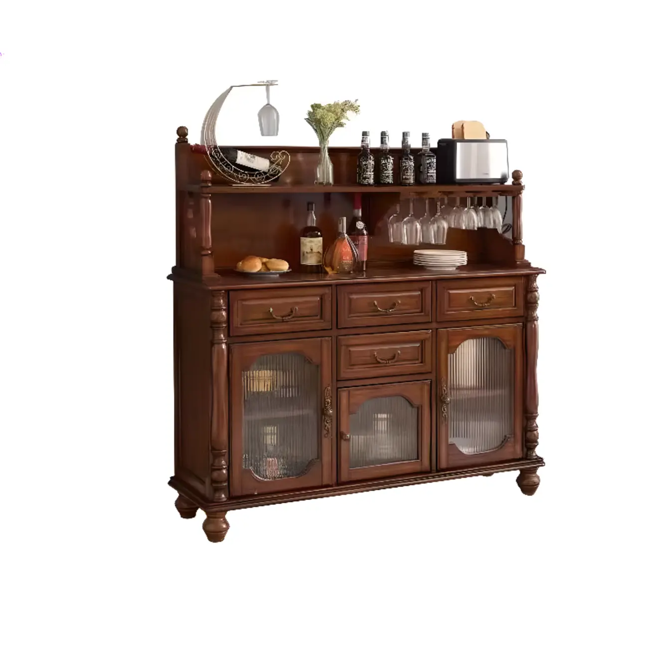 Wine Cabinet Cherry Wood Traditional Bar Glass Holder Image - 1 | homeyfad
