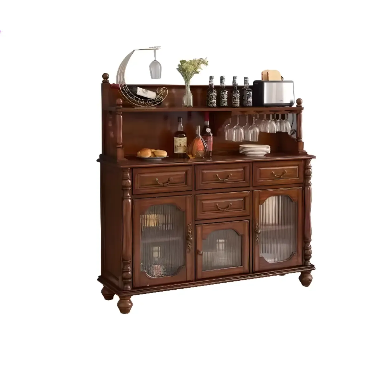 Wine Cabinet Cherry Wood Traditional Bar Glass Holder Image - 1