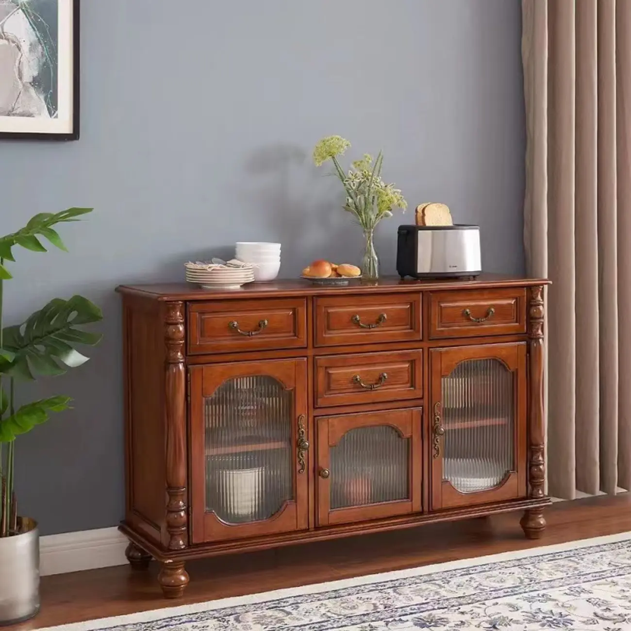 Wine Cabinet Cherry Wood Traditional Bar Glass Holder Image - 4 | homeyfad