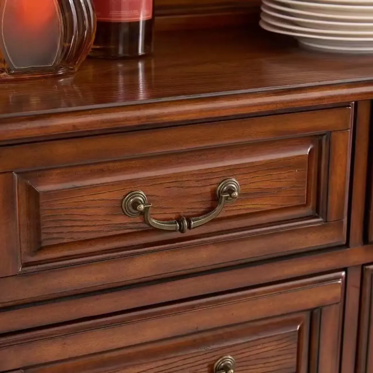 Wine Cabinet Cherry Wood Traditional Bar Glass Holder Image - 8