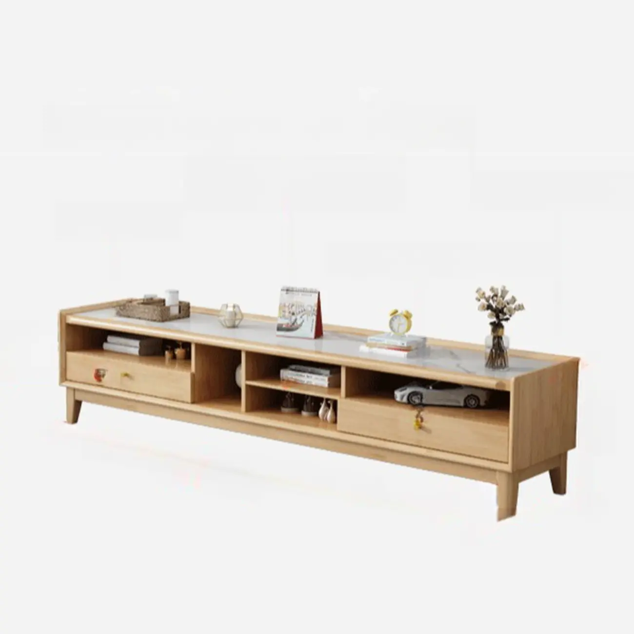 Modern Natural Wood TV Stand with Open Storage for Living Room Image - 4 | homeyfad