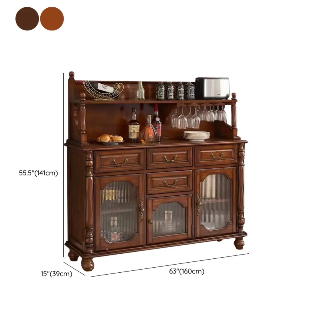 Wine Cabinet Cherry Wood Traditional Bar Glass Holder Image - 12