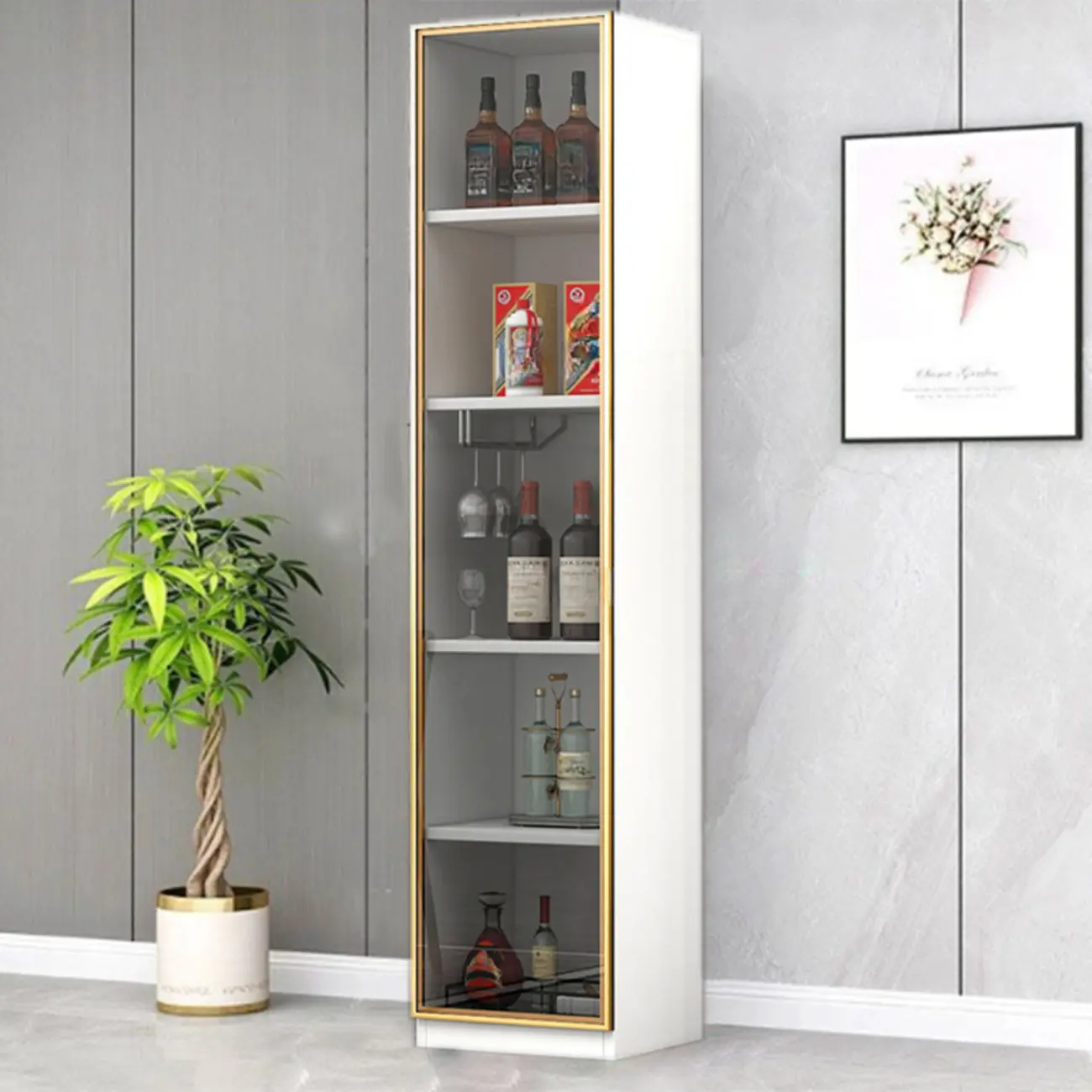 Modern White Wooden Wine Rack with Glass Holder Image - 1 | homeyfad