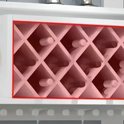 Modern Red Wall Mounted Wooden Wine Rack with Glass Holder Image - 10