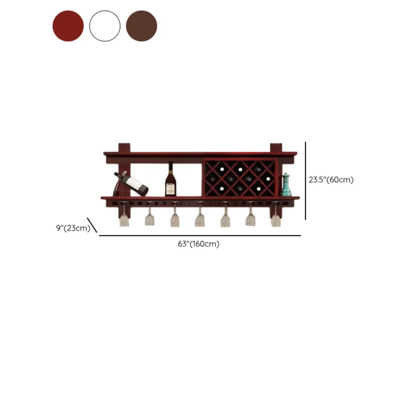 Modern Red Wall Mounted Wooden Wine Rack with Glass Holder #size