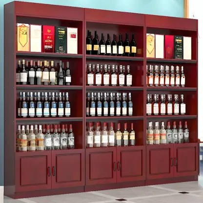 Modern Wooden Wine Cabinet with Doors and Shelf Storage in Red Image - 1