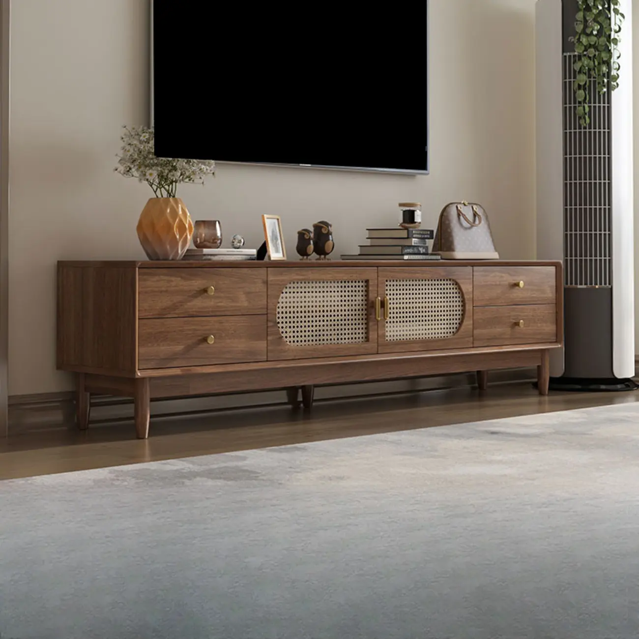 Vintage Brown Wooden TV Stand with 2-Drawers for Living Room | homeyfad