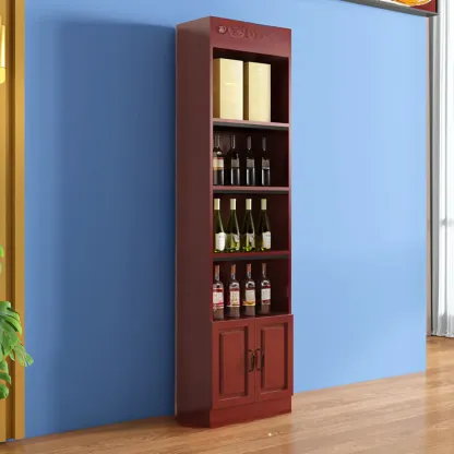 Modern Wooden Wine Cabinet with Doors and Shelf Storage in Red Image - 2