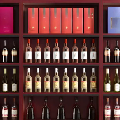 Modern Wooden Wine Cabinet with Doors and Shelf Storage in Red Image - 4