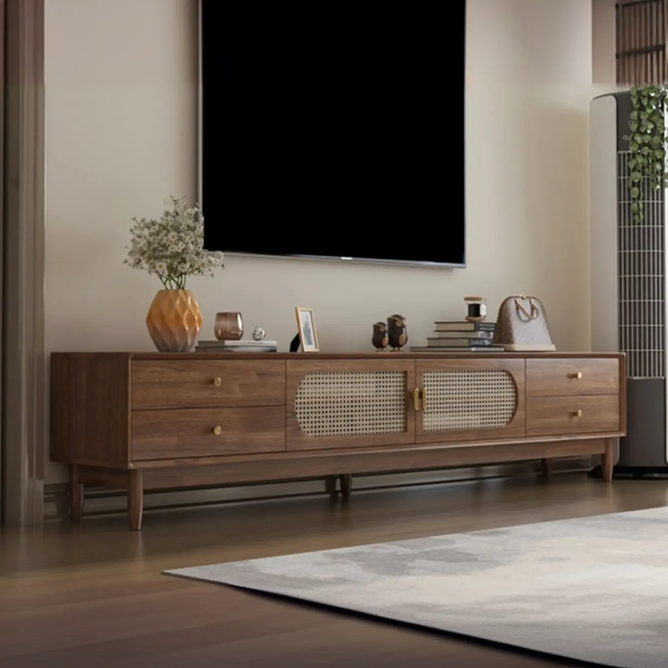 Vintage Brown Wooden TV Stand with 2-Drawers for Living Room | homeyfad