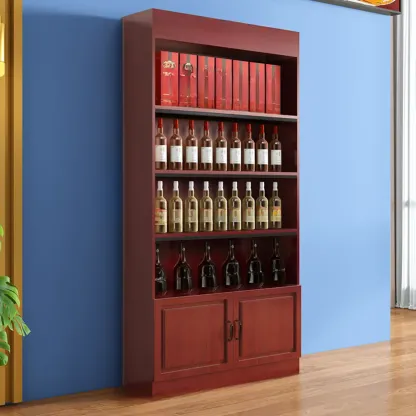 Modern Wooden Wine Cabinet with Doors and Shelf Storage in Red Image - 5