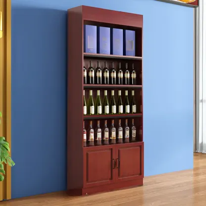 Modern Wooden Wine Cabinet with Doors and Shelf Storage in Red Image - 7