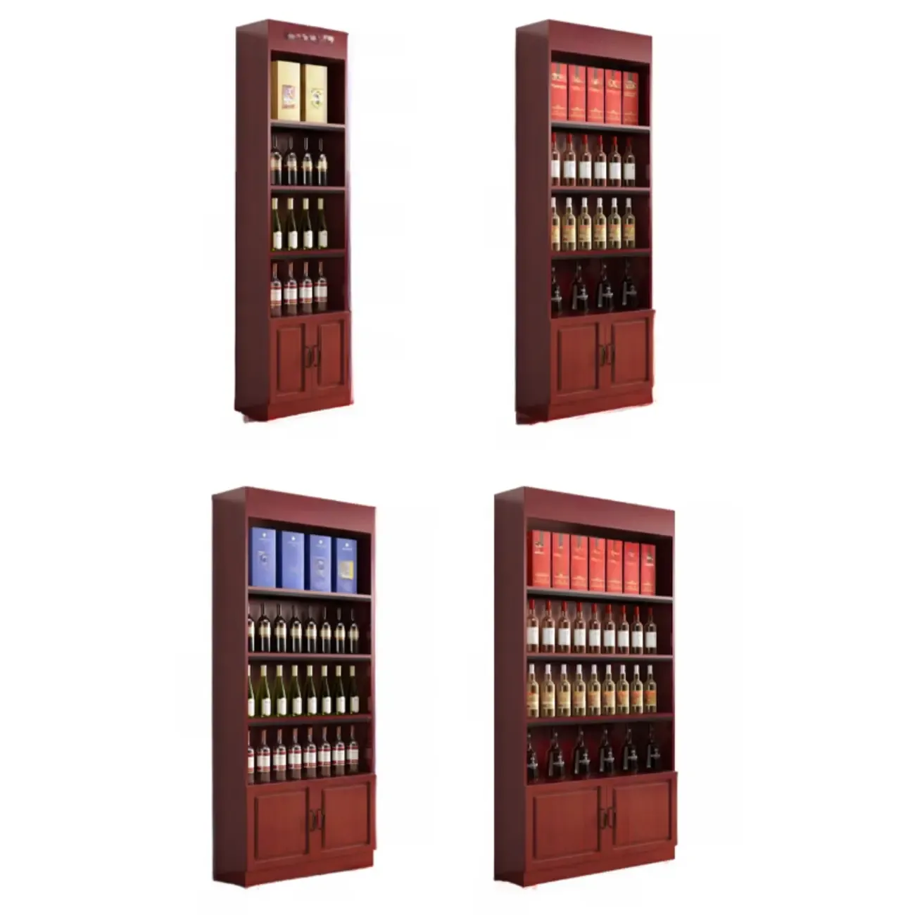 Modern Wooden Wine Cabinet with Doors and Shelf Storage in Red Image - 9