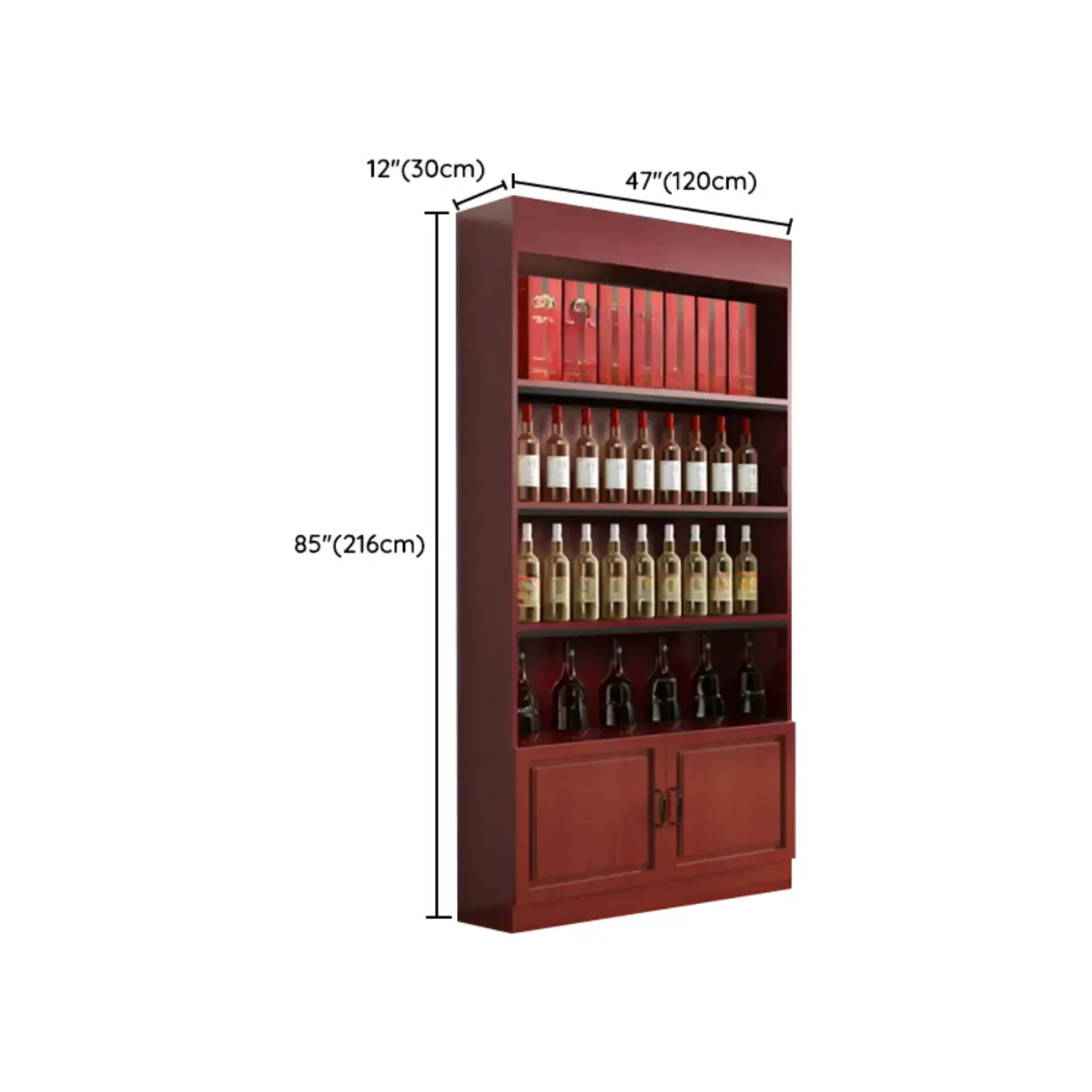 Modern Wooden Wine Cabinet with Doors and Shelf Storage in Red Image - 11