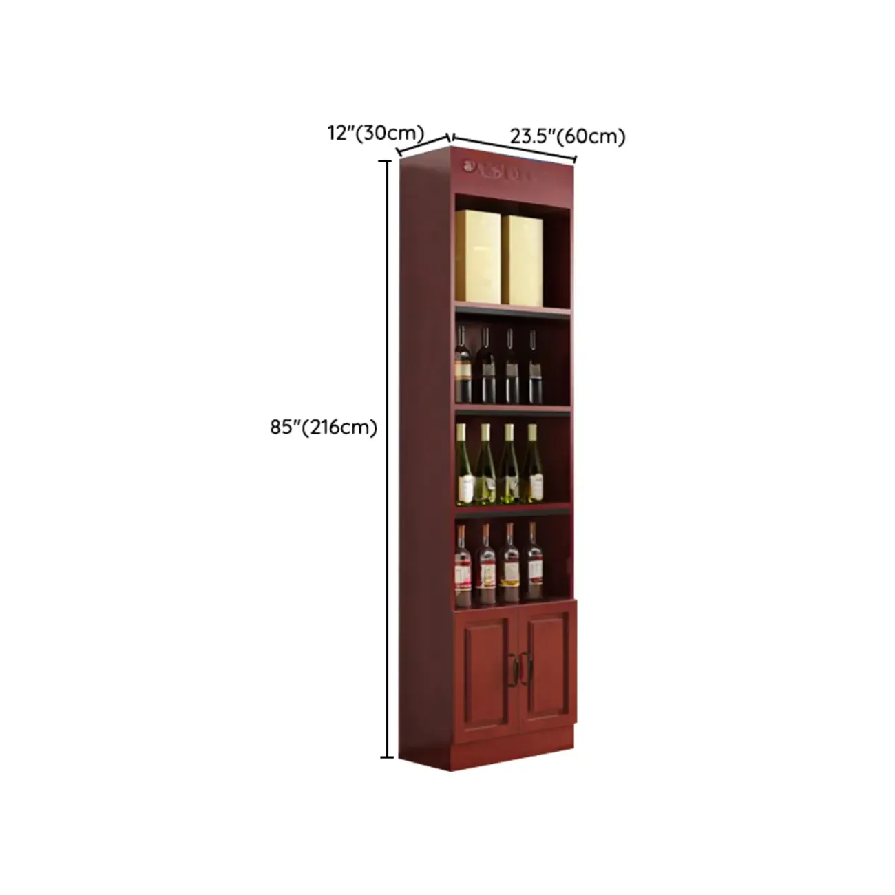 Modern Wooden Wine Cabinet with Doors and Shelf Storage in Red Image - 12