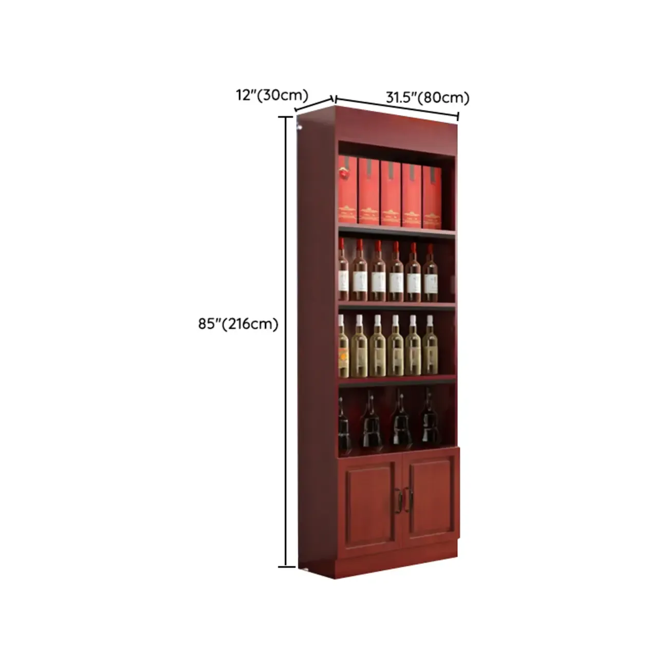 Modern Wooden Wine Cabinet with Doors and Shelf Storage in Red Image - 13
