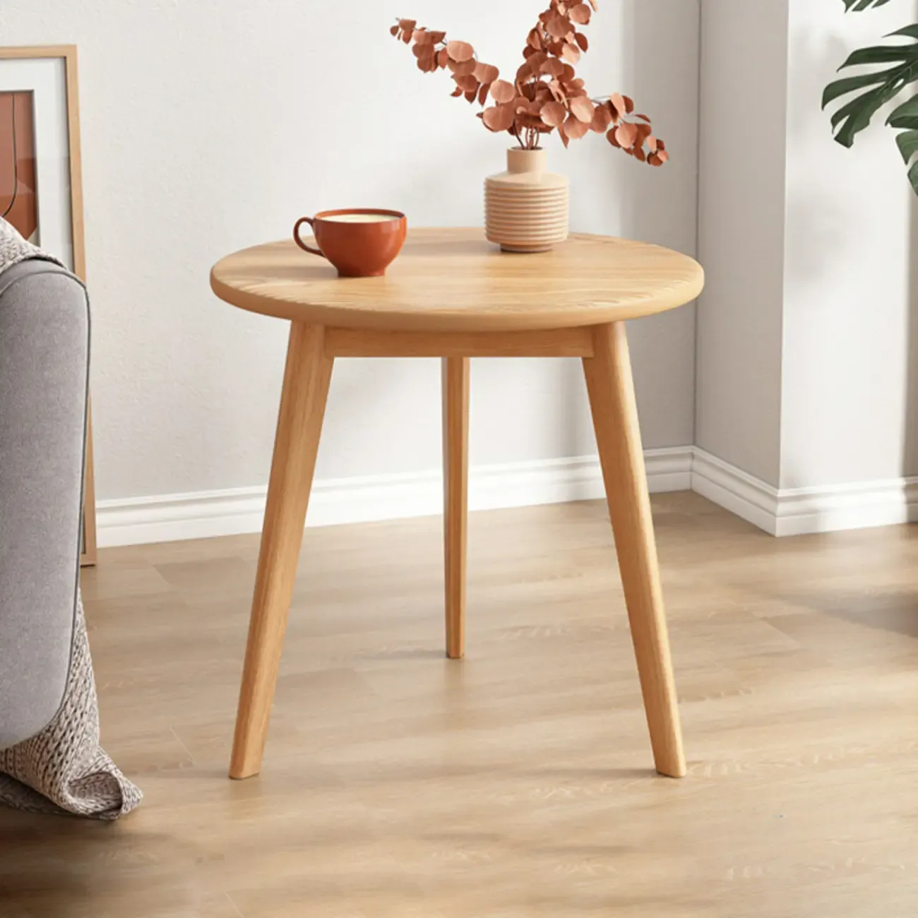 2-Tier Round Wood End Table for Living Room with Storage Image - 3