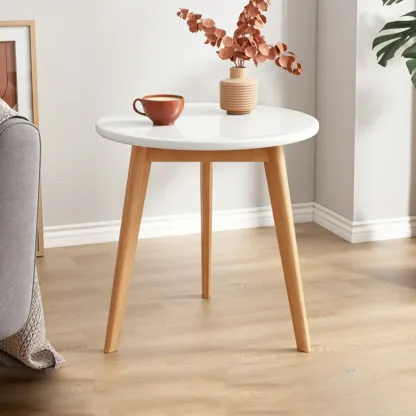 2-Tier Round Wood End Table for Living Room with Storage Image - 6