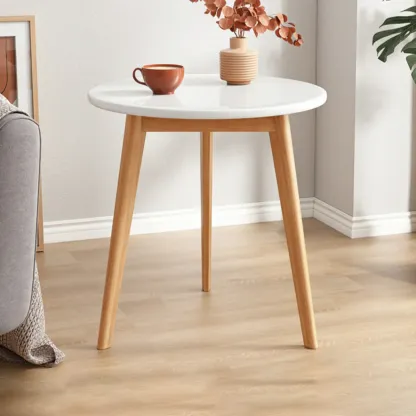 2-Tier Round Wood End Table for Living Room with Storage Image - 9