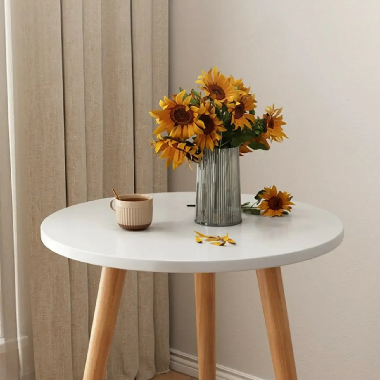 2-Tier Round Wood End Table for Living Room with Storage Image - 10