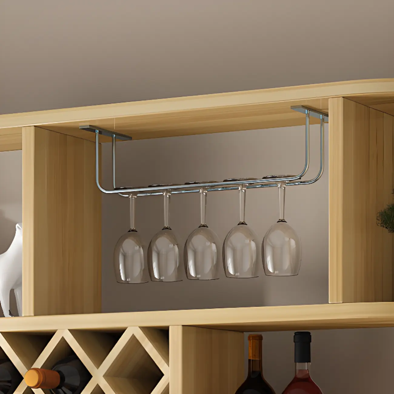 Modern Wooden Wall Mounted Wine Rack with Glass Holder Image - 8 | homeyfad