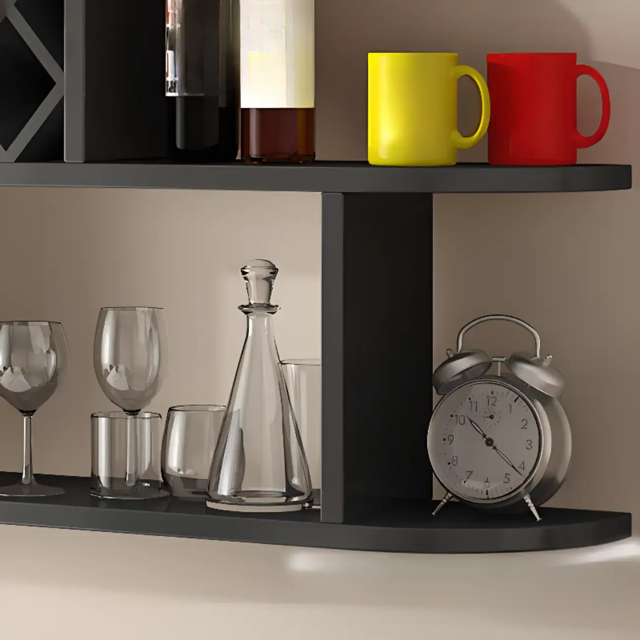 Modern Wooden Wall Mounted Wine Rack with Glass Holder Image - 9