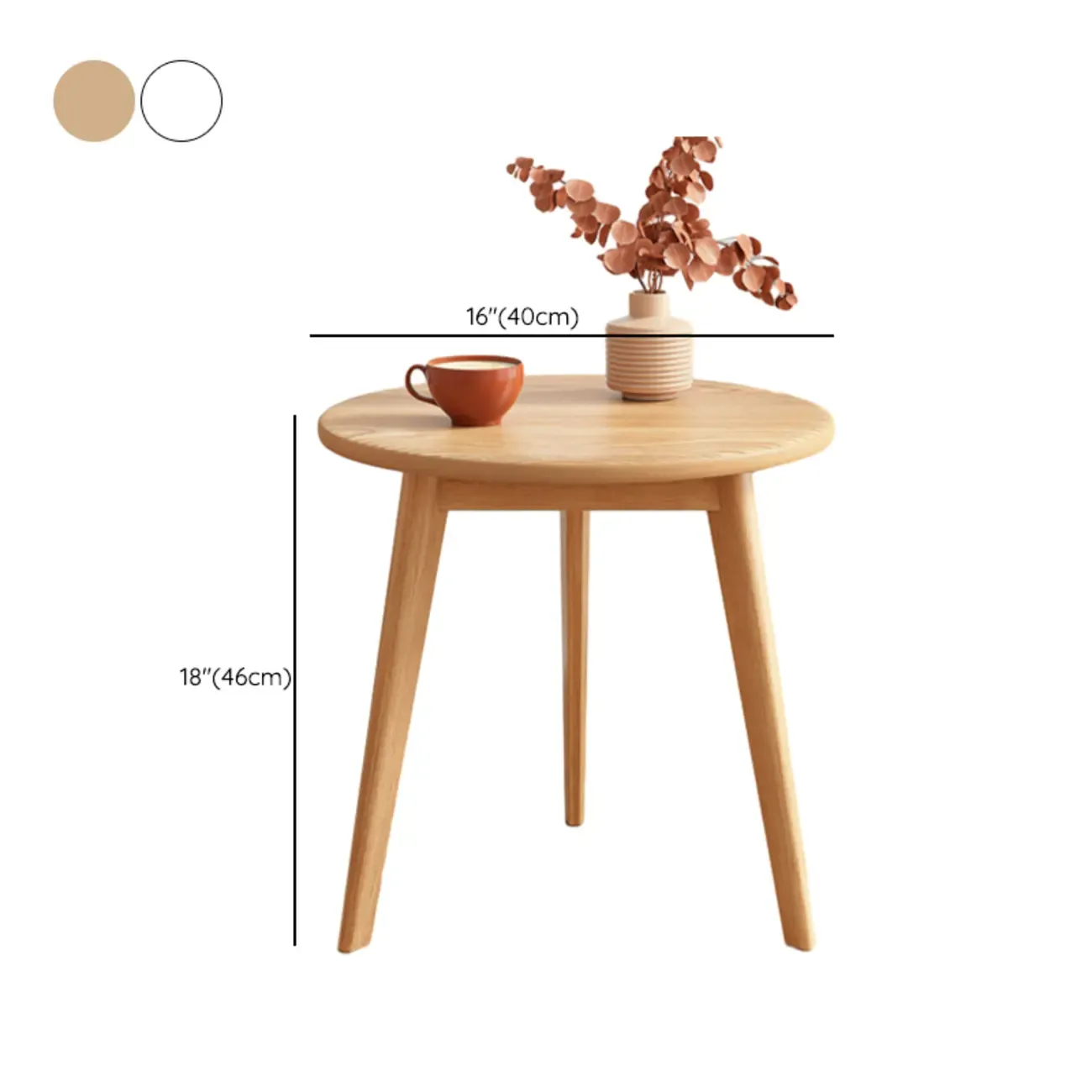 2-Tier Round Wood End Table for Living Room with Storage #size