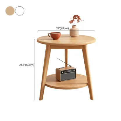 2-Tier Round Wood End Table for Living Room with Storage Image - 18