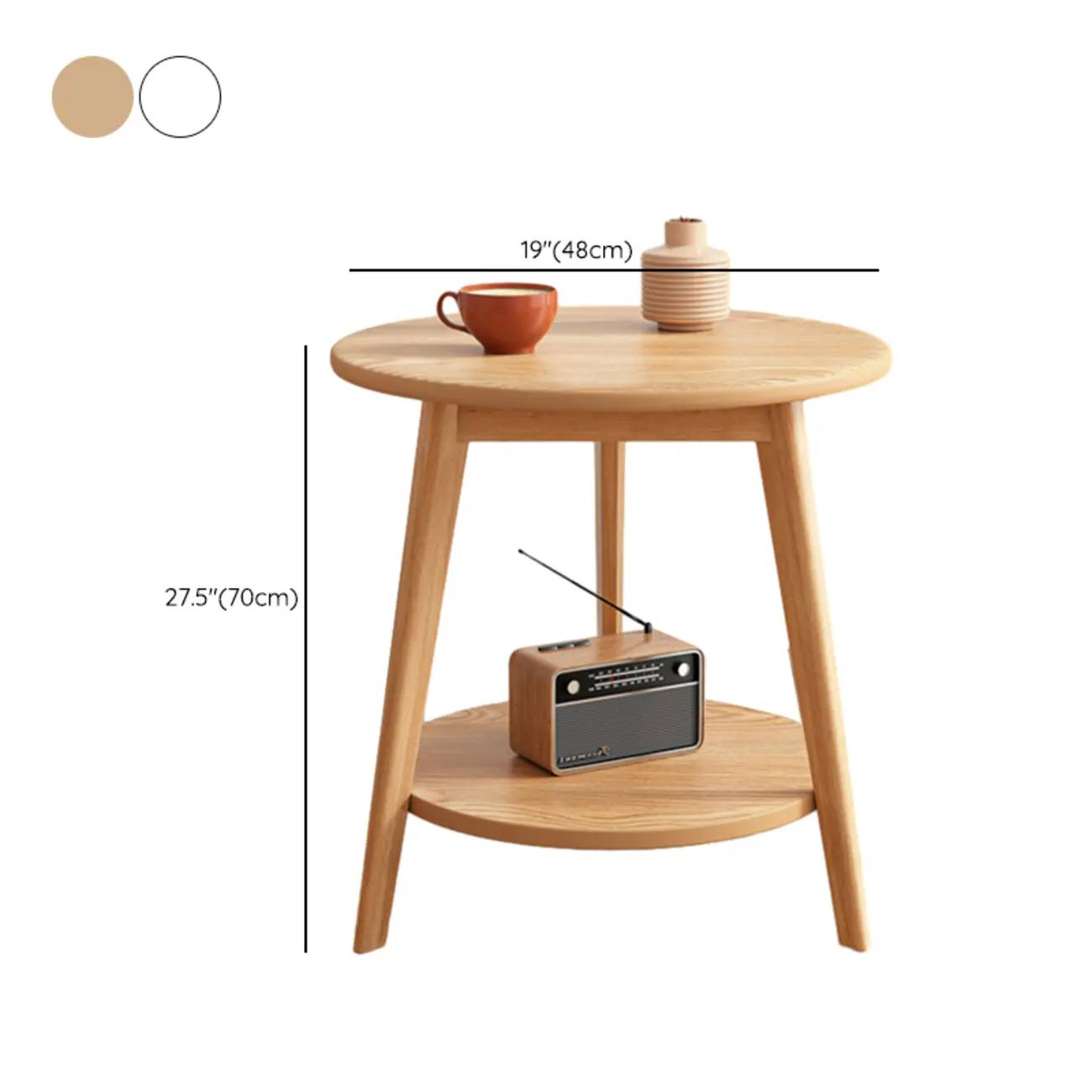 2-Tier Round Wood End Table for Living Room with Storage Image - 20 | homeyfad