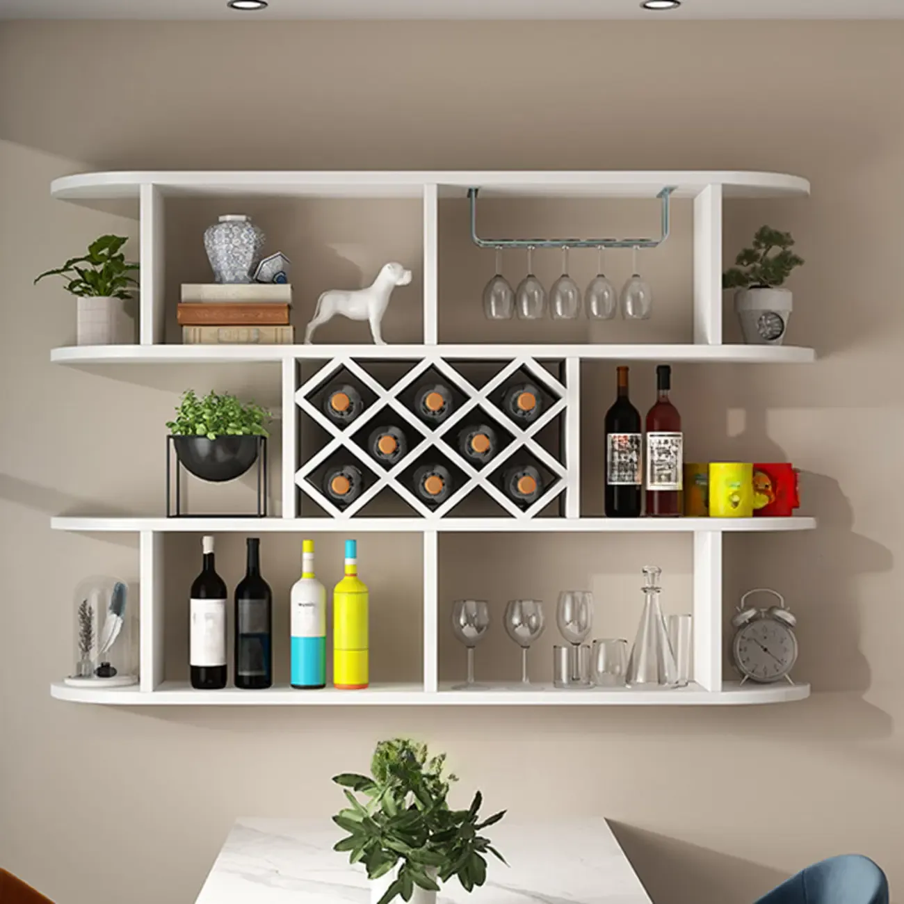 Modern Wooden Wall Mounted Wine Rack with Glass Holder Image - 16
