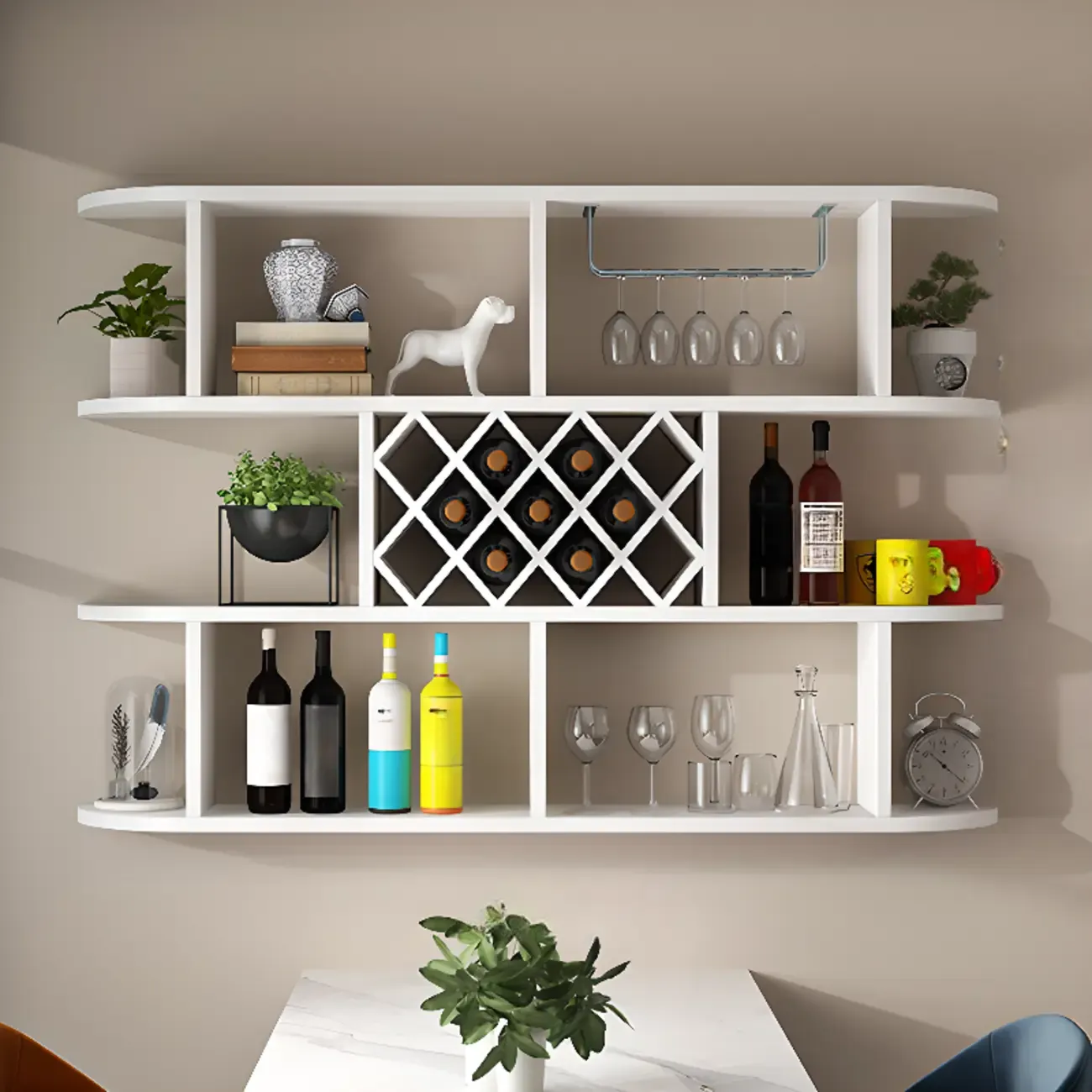 Modern Wooden Wall Mounted Wine Rack with Glass Holder Image - 22