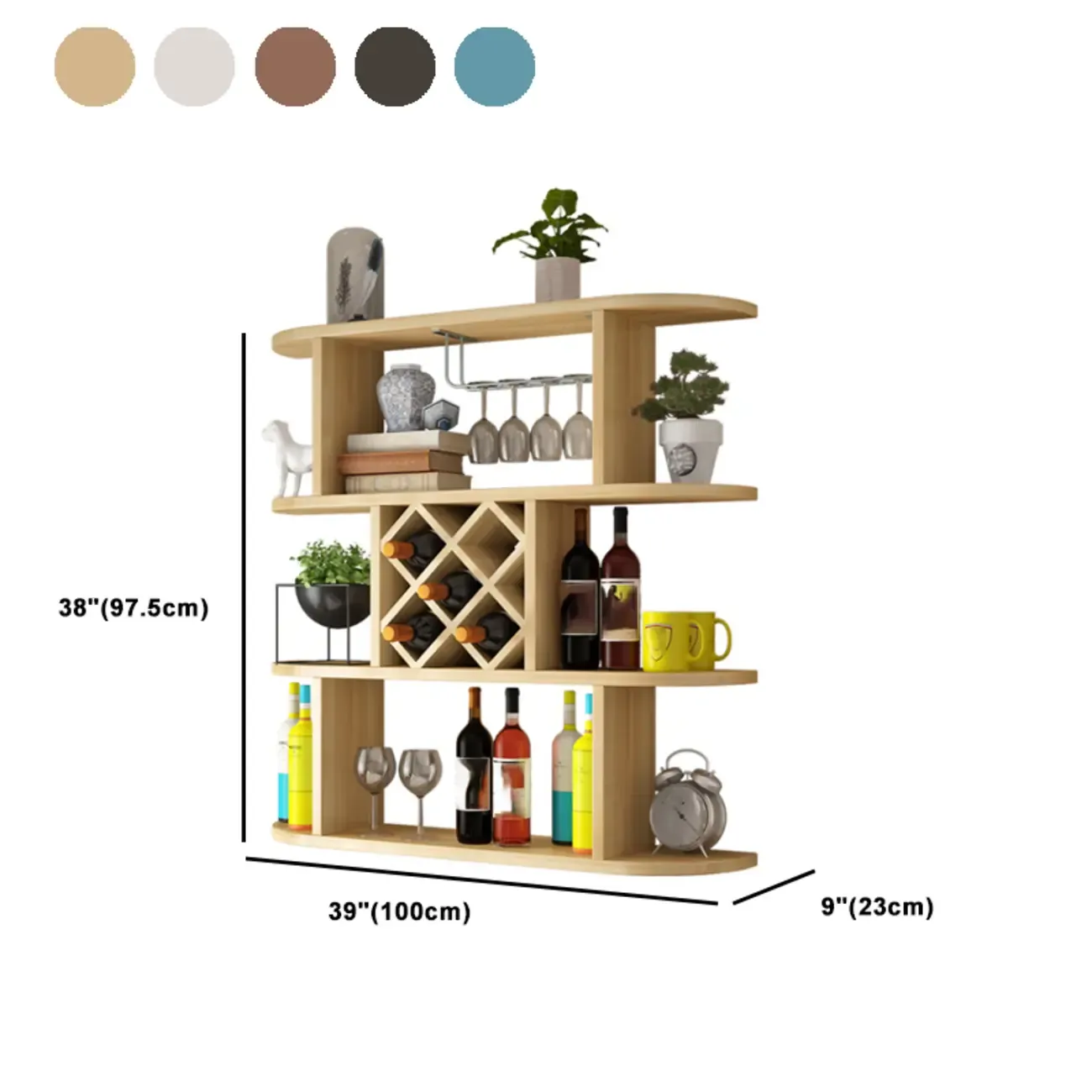 Modern Wooden Wall Mounted Wine Rack with Glass Holder #size