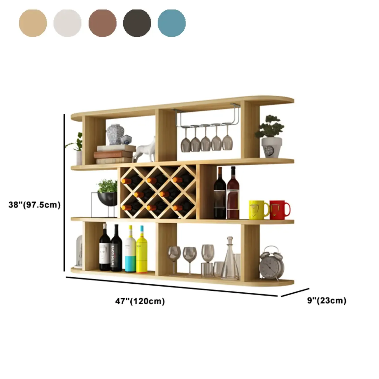 Modern Wooden Wall Mounted Wine Rack with Glass Holder Image - 31