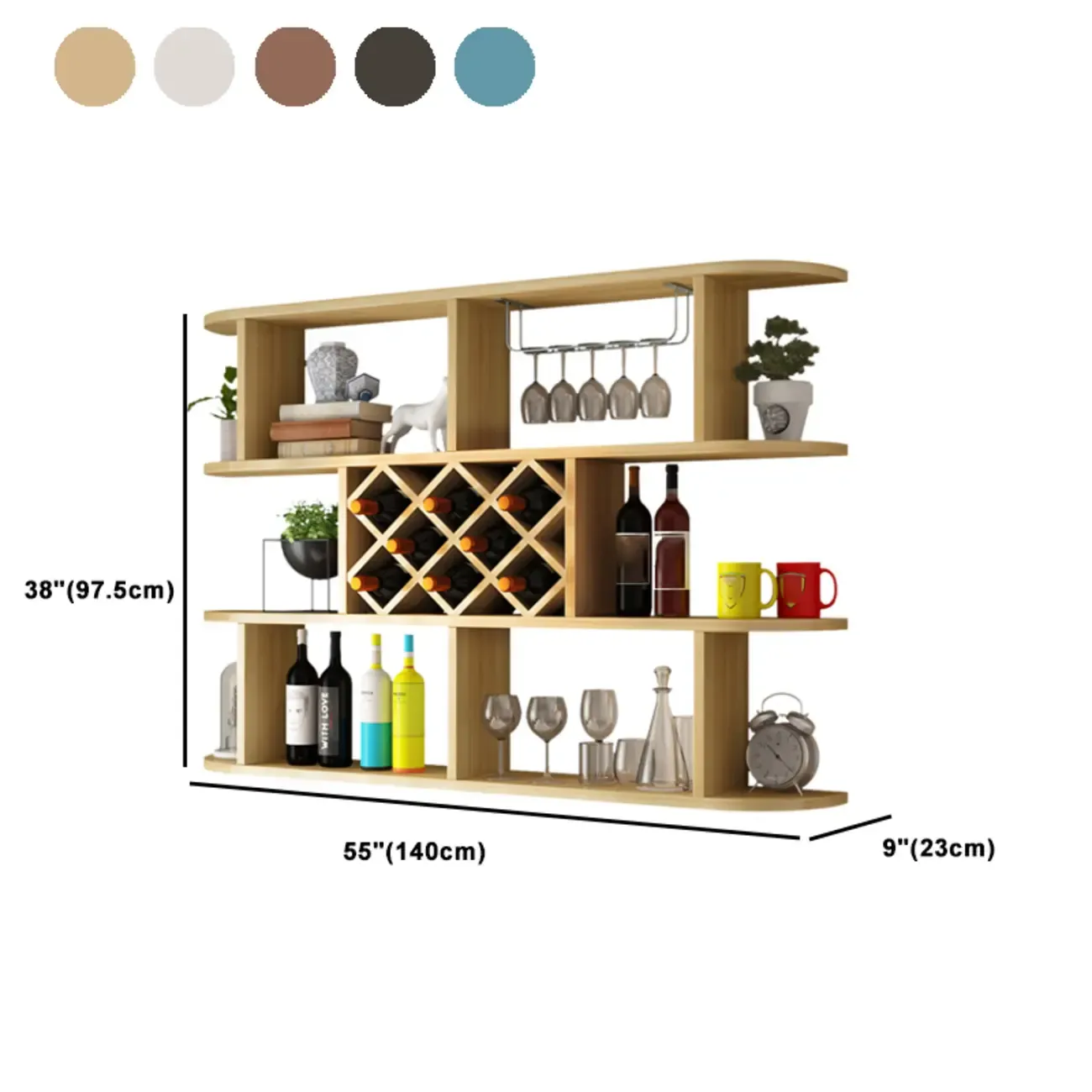Modern Wooden Wall Mounted Wine Rack with Glass Holder Image - 32