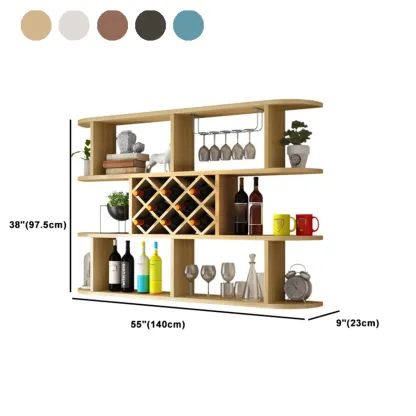 Modern Wooden Wall Mounted Wine Rack with Glass Holder Image - 32