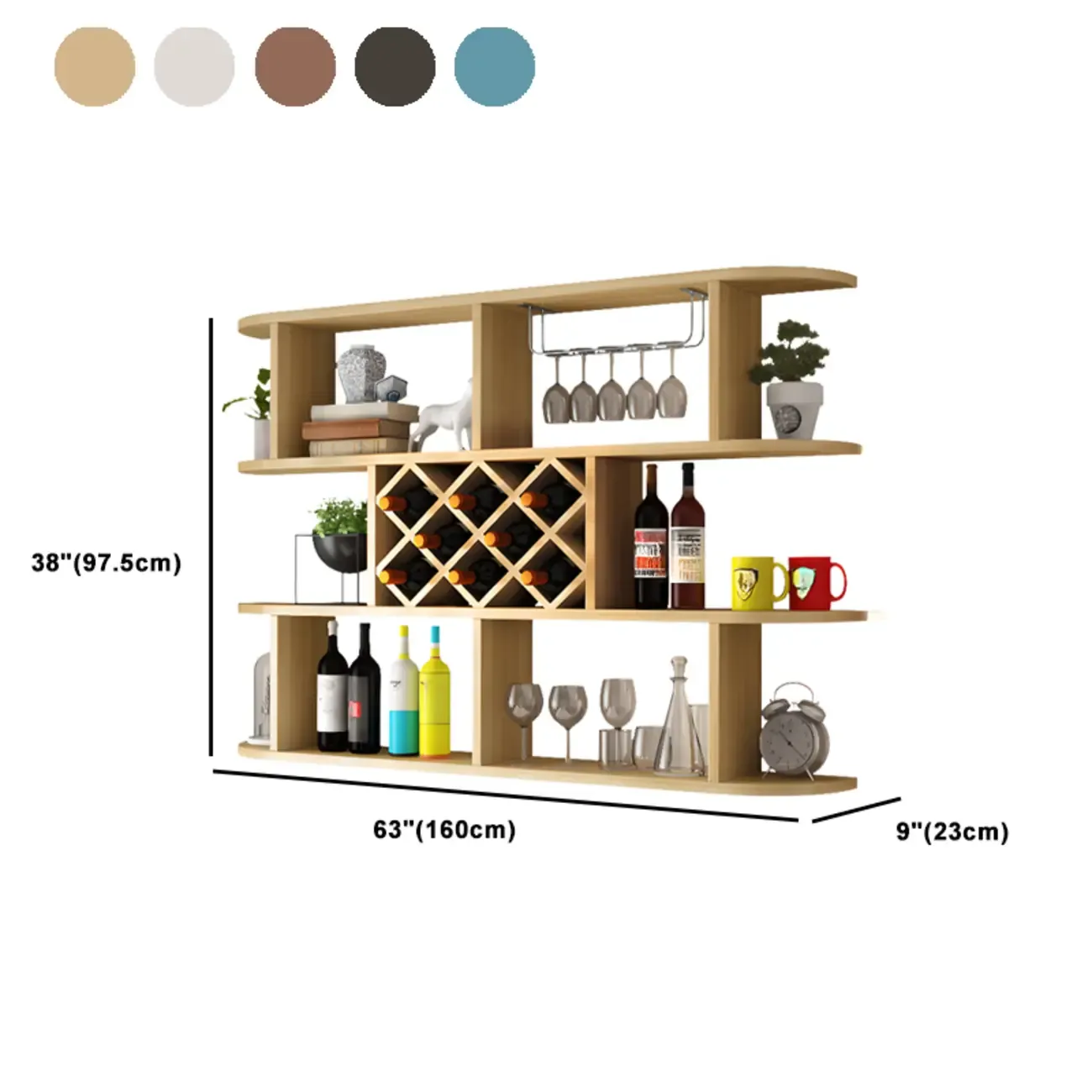 Modern Wooden Wall Mounted Wine Rack with Glass Holder Image - 33