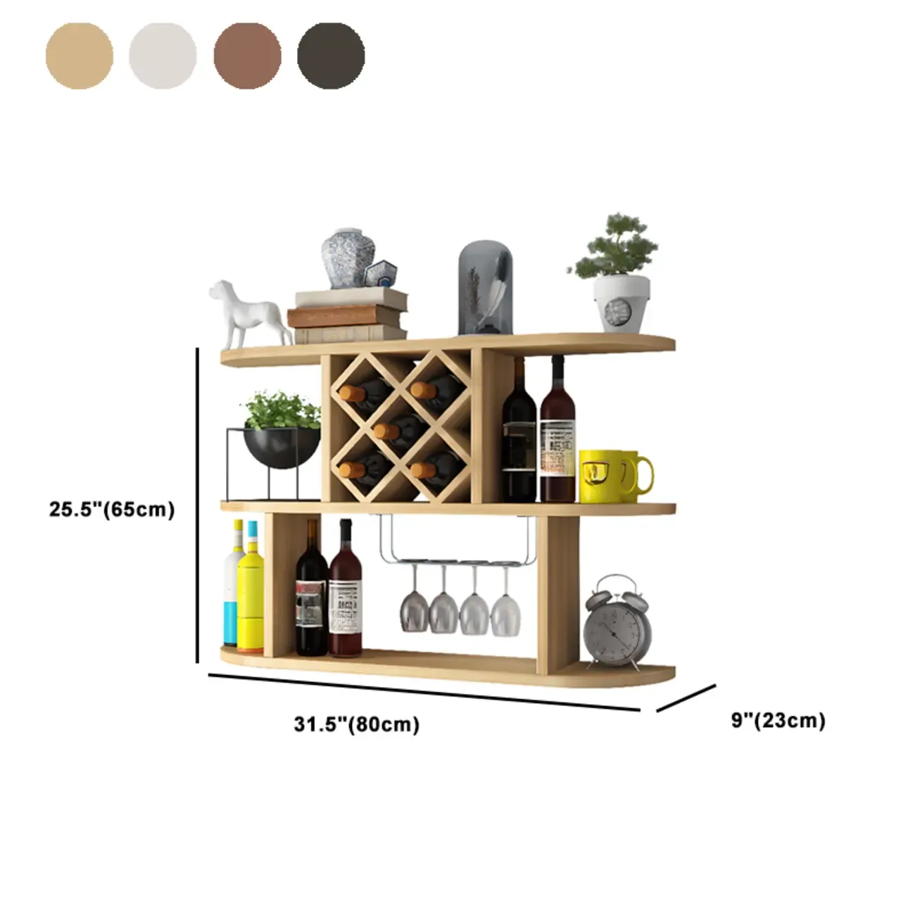 Modern Wooden Wall Mounted Wine Rack with Glass Holder Image - 34