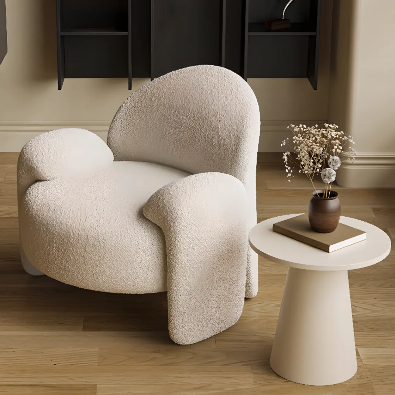 Minimalist Round White Wood End Table for Living Room Image - 9 | homeyfad