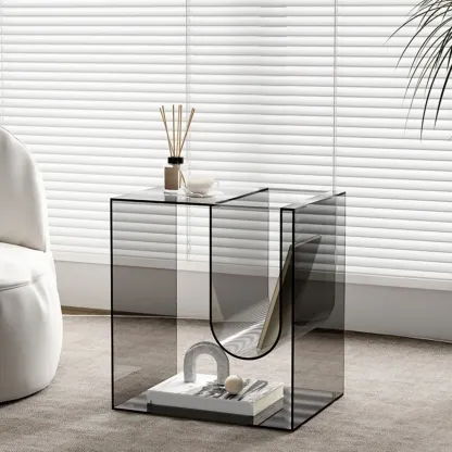 Stylish Gray Acrylic Side Table with Magazine Rack Image - 2