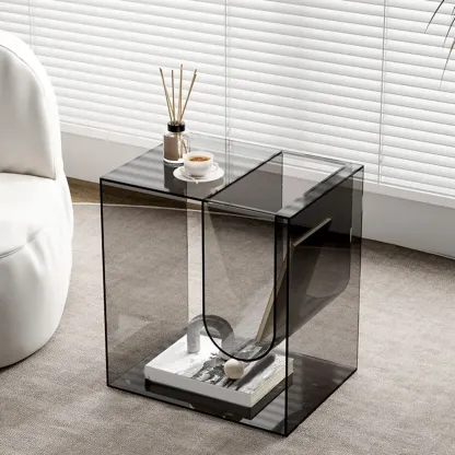 Stylish Gray Acrylic Side Table with Magazine Rack Image - 4