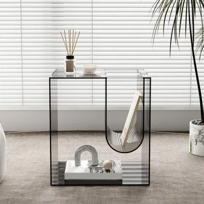 Stylish Gray Acrylic Side Table with Magazine Rack Image - 6