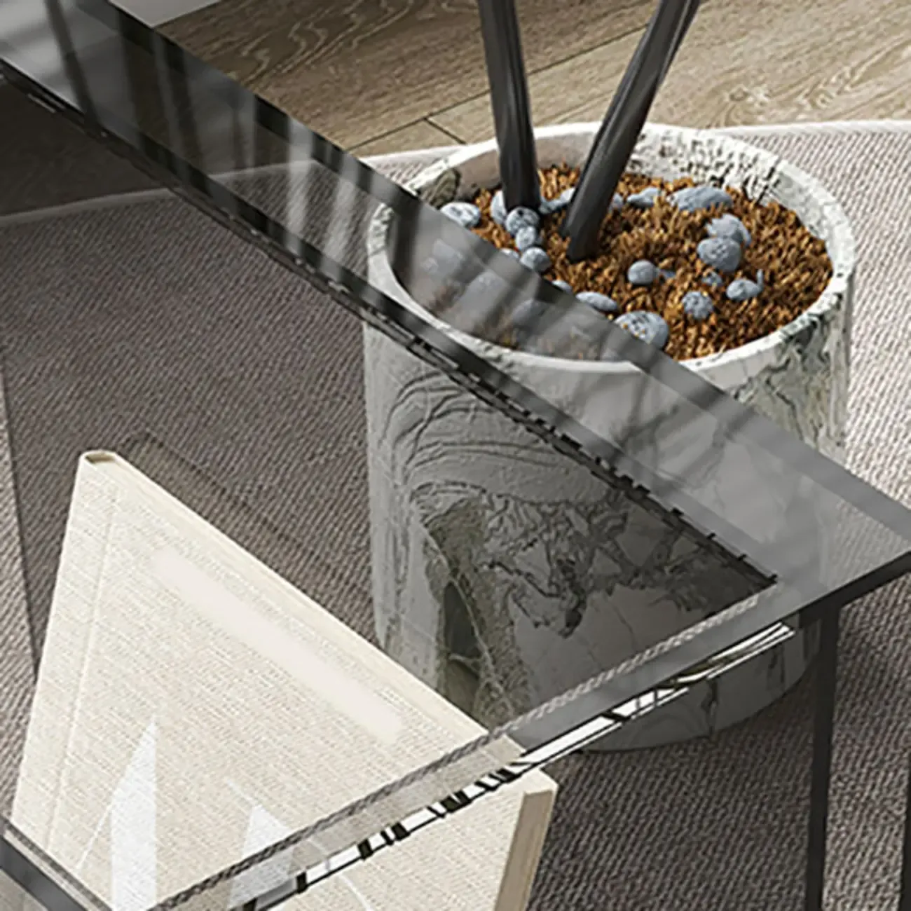 Stylish Gray Acrylic Side Table with Magazine Rack Image - 8