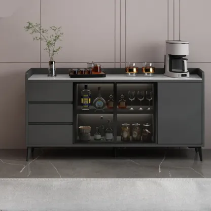 Modern Wood Freestanding Wine Cabinet with Drawers and Shelf Image - 6