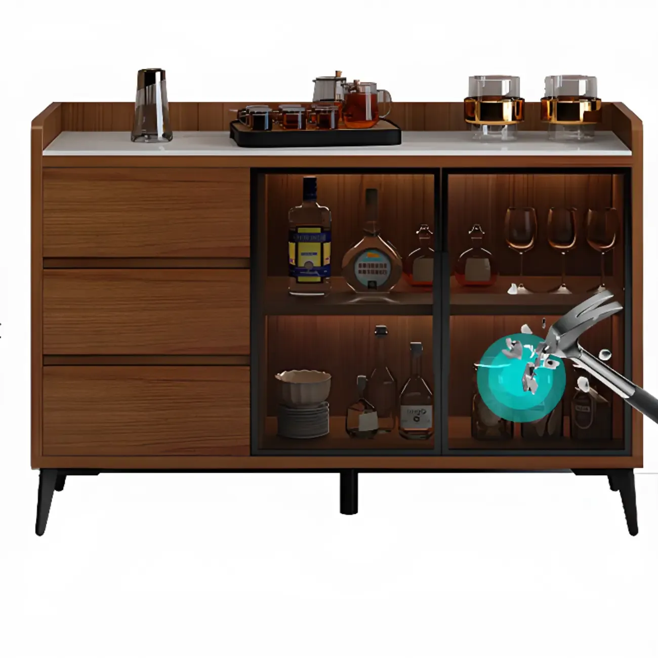 Modern Wood Freestanding Wine Cabinet with Drawers and Shelf Image - 16