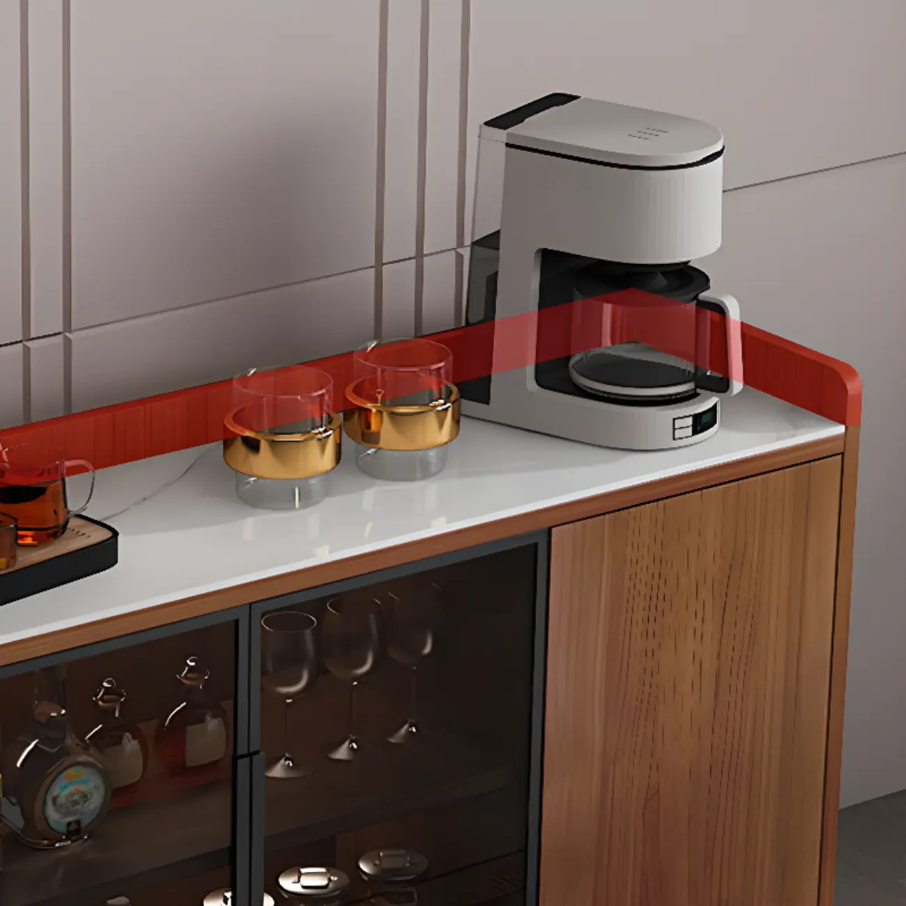 Modern Wood Freestanding Wine Cabinet with Drawers and Shelf Image - 4 | homeyfad