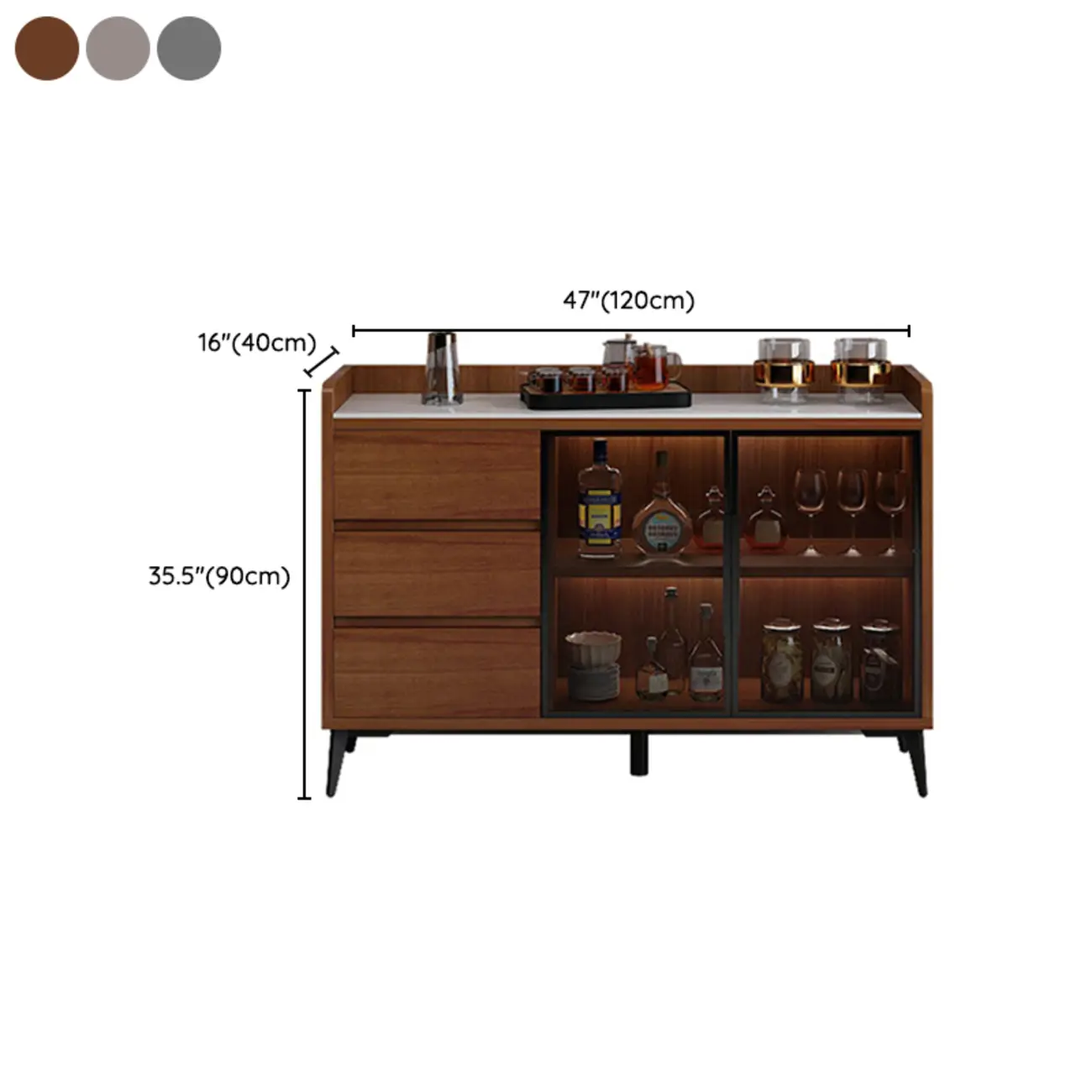 Modern Wood Freestanding Wine Cabinet with Drawers and Shelf #size | homeyfad